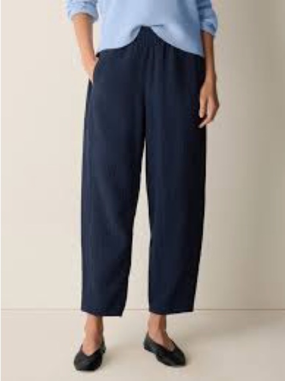 Eileen Fisher Dark Navy Cropped Pull-On Wide Leg Pants
